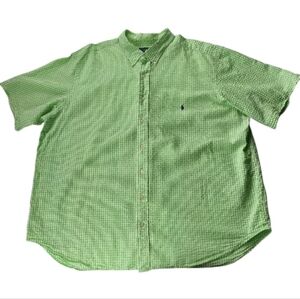 Ralph Lauren Seersucker Gingham Shirt Green White 2XB Big Tall Cotton